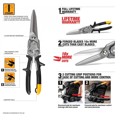 Toughbuilt Straight Long Cut Aviation Snips TB-H4-60-SL